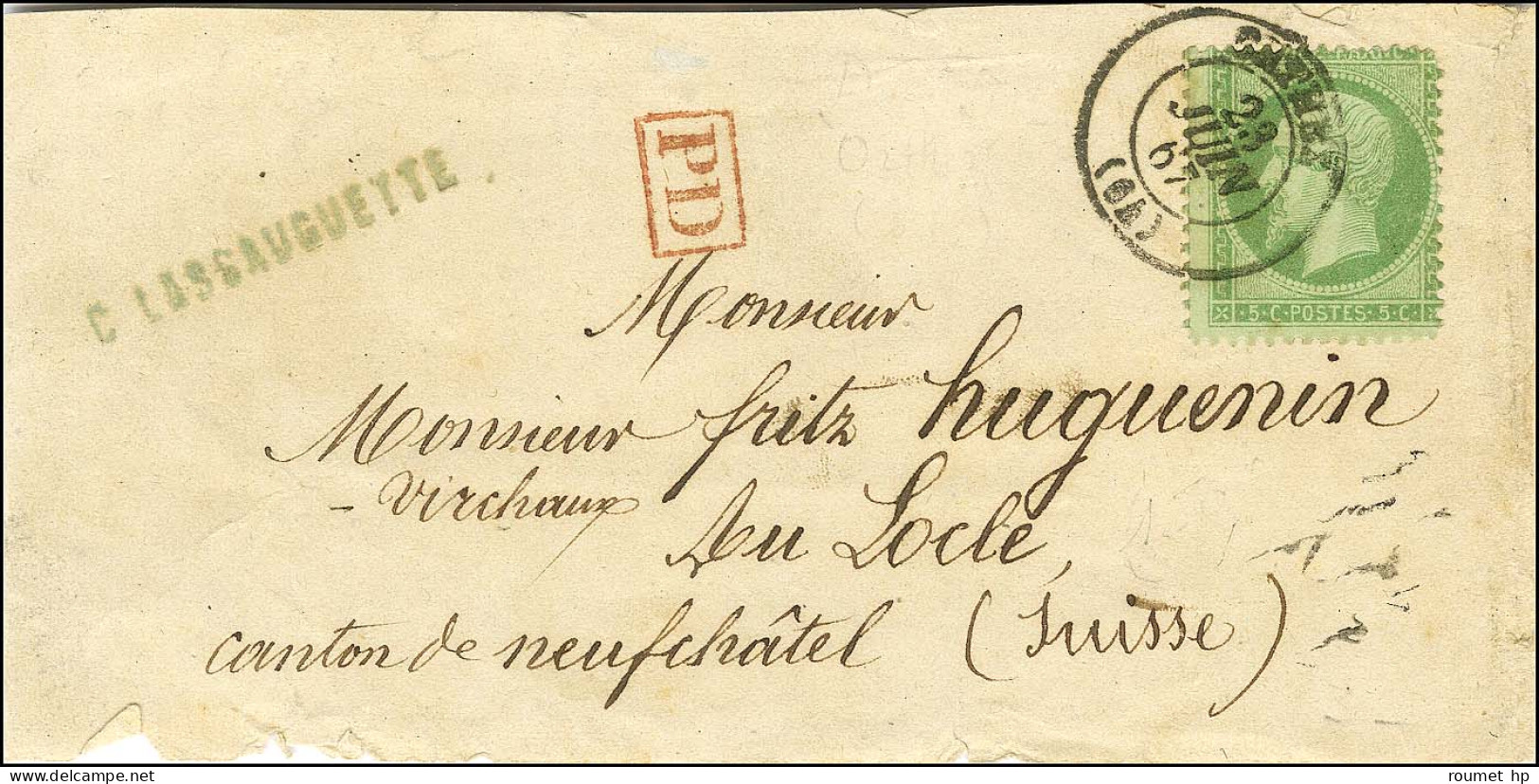Càd T 15 ORTHEZ (64) / N° 20 Sur Bande D'imprimé Pour Locle (Canton De Neuchâtel, Suisse). 1867. - TB / SUP. - R. - 1849-1876: Période Classique