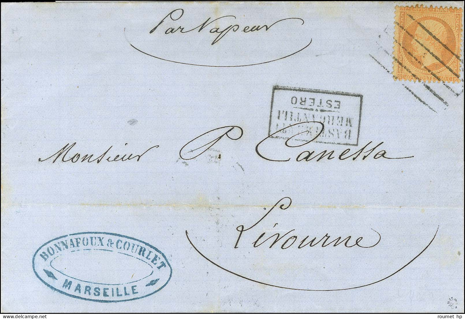 Barres De Livourne (5 Barres Larges, Salles N° 674) / N° 23 Sur Lettre De Marseille Pour Livourne. 1867. - SUP. - R. - 1849-1876: Klassik