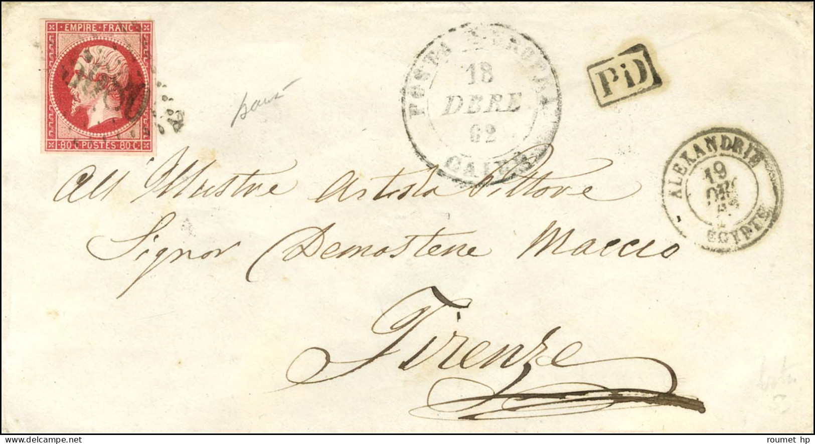 GC 5080 / N° 17 Càd ALEXANDRIE / EGYPTE + Càd POSTA EUROPEA / CAIRO Type 4 Sur Lettre Pour Florence. 1862. - SUP. - R. - Correo Marítimo