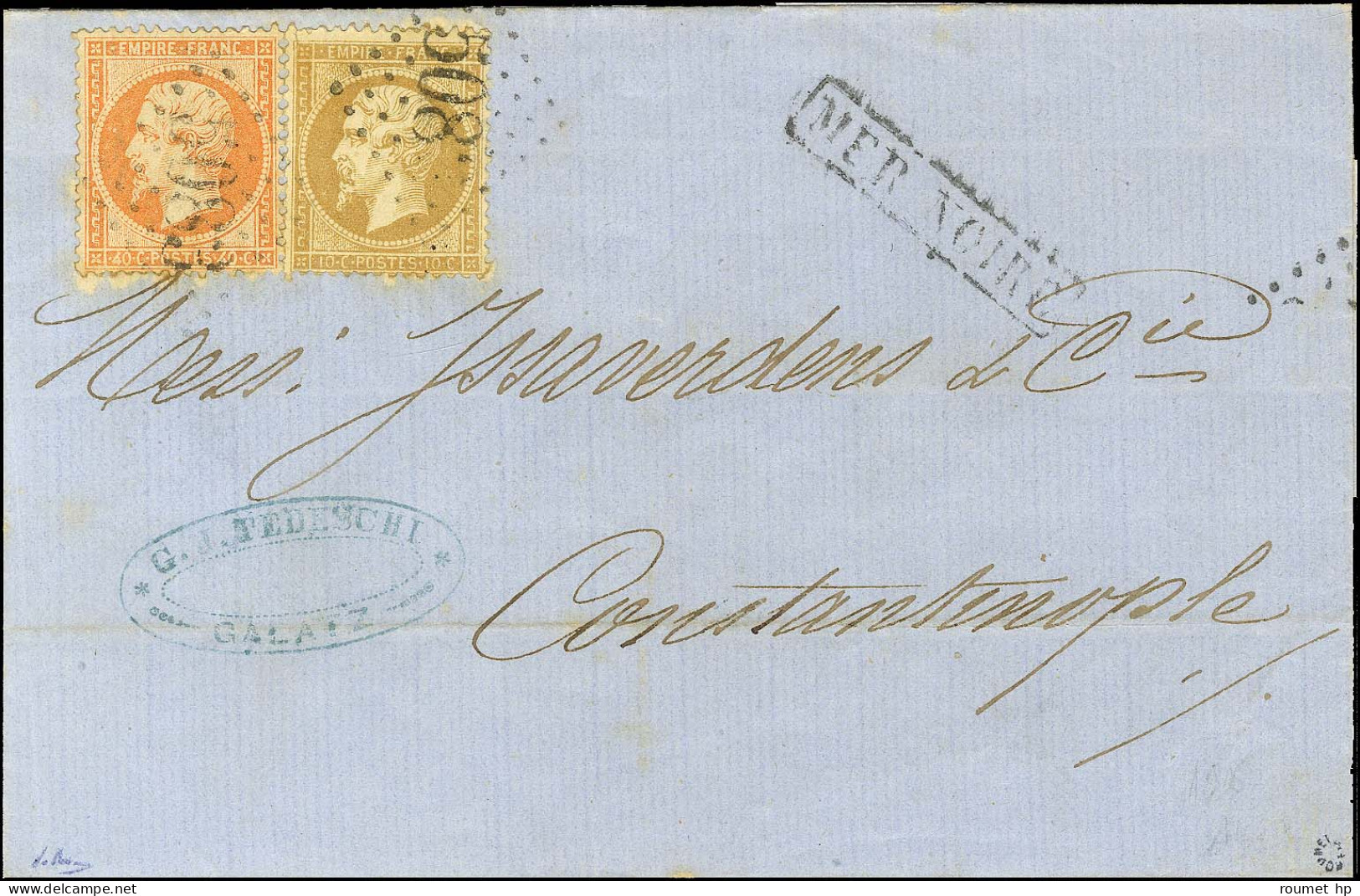 GC 5083 / N° 21 + 23 Griffe Encadrée MER NOIRE Sur Lettre De Galatz Pour Constantinople. 1854. - TB / SUP. - R. - Schiffspost