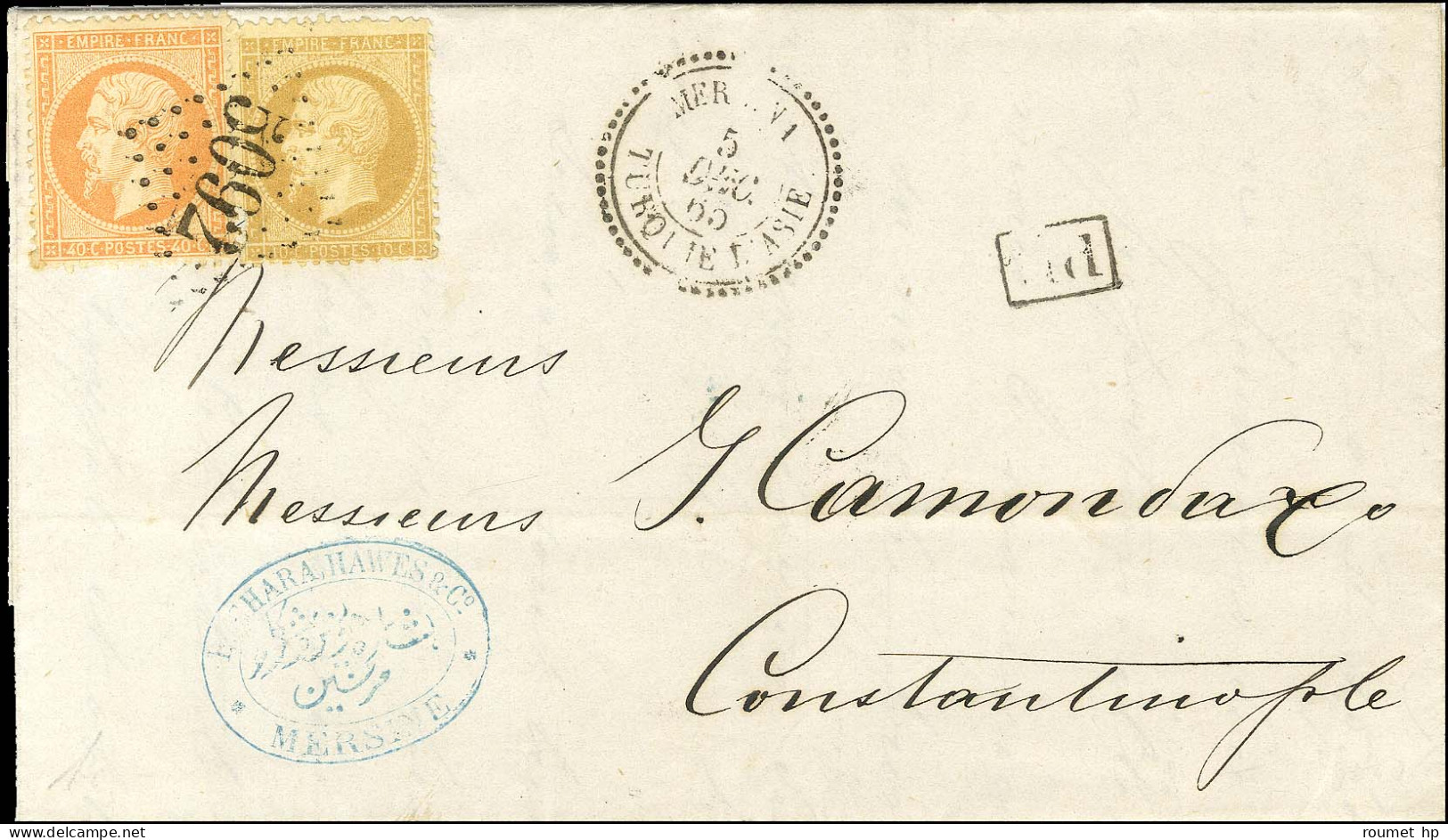 GC 5092 / N° 21 + 23 Càd MERSINA / TURQUIE D'ASIE Sur Lettre Avec Texte Pour Constantinople. 1865. - TB / SUP. - R. - Maritime Post