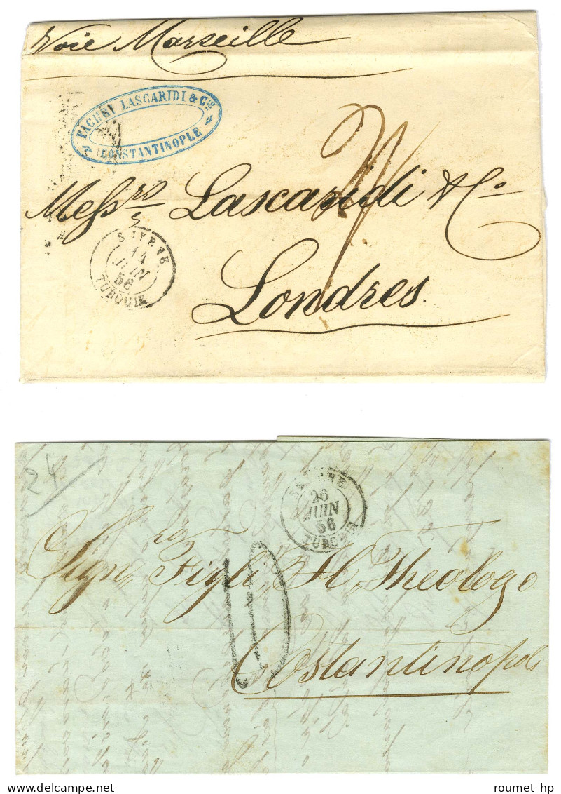 Lot De 2 Lettres Avec Càd SMYRNE / TURQUIE Pour Constantinople Et Londres. - TB. - Correo Marítimo