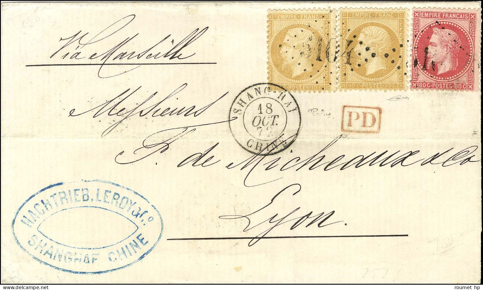 GC 5104 / N° 21 (2) + 32 Càd SHANG-HAI / CHINE Sur Lettre Pour Lyon. 1872. - TB / SUP. - R. - Maritime Post