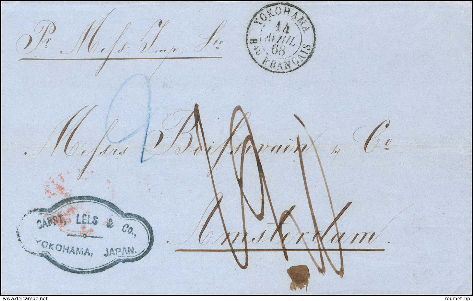 Càd YOKOHAMA / BAU FRANÇAIS Sur Lettre Non Affranchie Pour Amsterdam, Taxe 12. 1868. - SUP. - R. - Poste Maritime