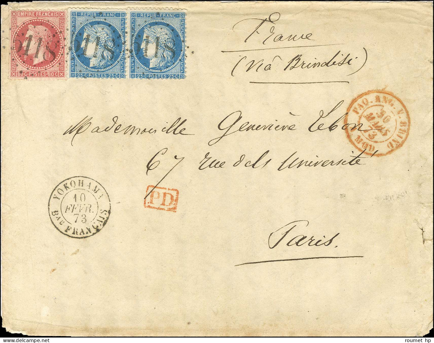 GC 5118 / N° 32 (def) + N° 60 (paire) Càd YOKOHAMA / Bau FRANÇAIS Sur Lettre Avec Très Long Et Exceptionnel Texte Histor - Maritieme Post