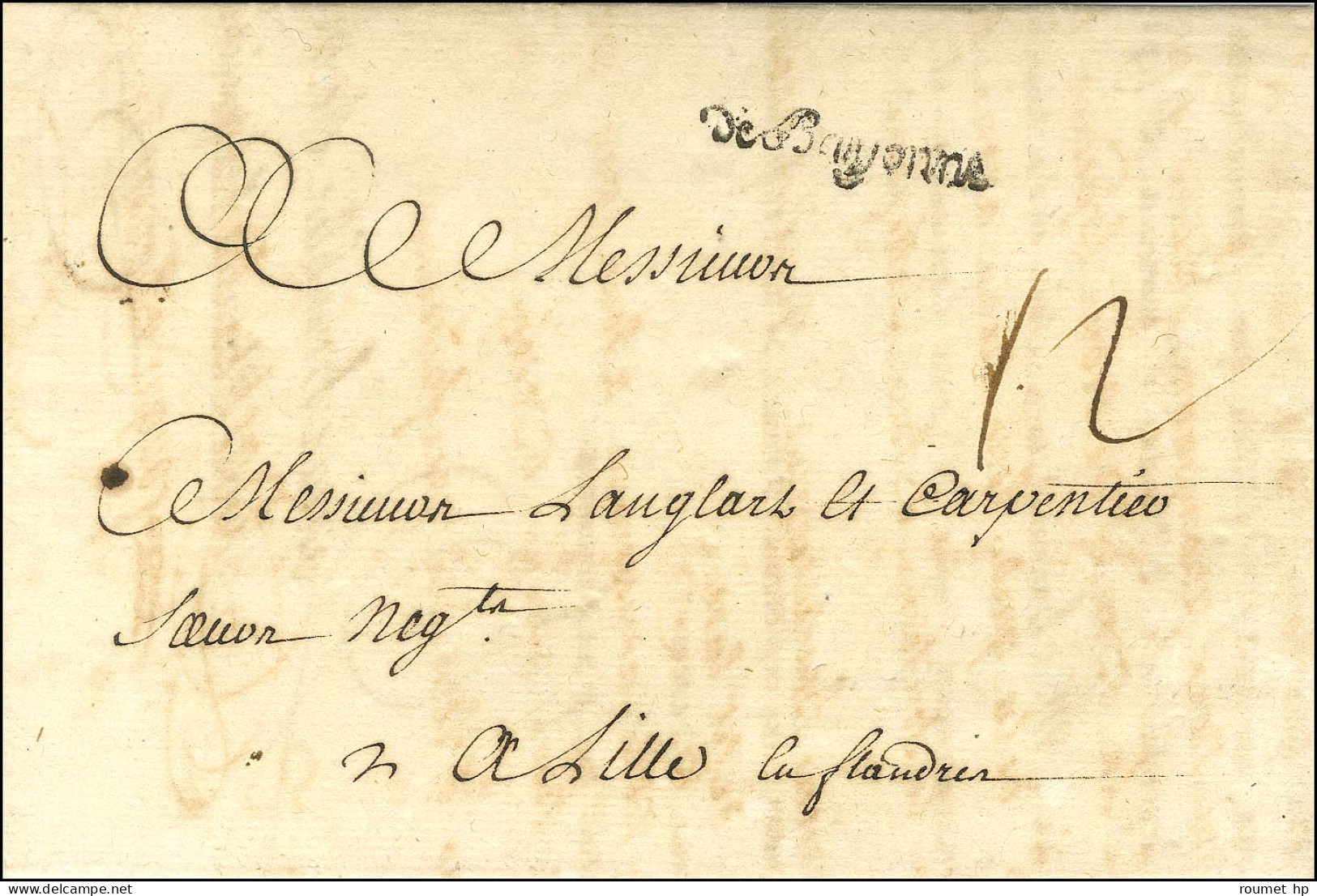 Lettre Avec Texte Daté De Saint Pierre De La Martinique Le 8 Janvier 1748 Pour Lille. Au Recto, Marque Postale D'entrée  - Marques D'entrées