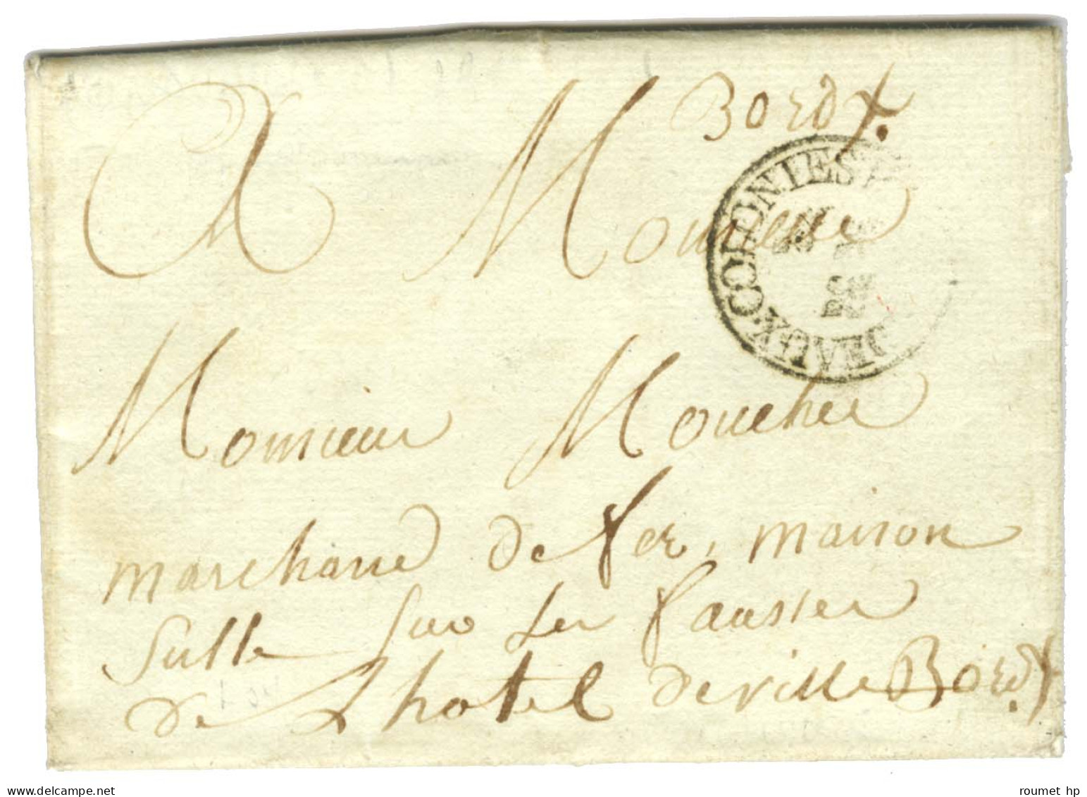 Lettre Avec Texte Daté Du Cavaillon Le 28 Mars 1791 Pour Bordeaux. Au Recto, Marque Postale D'entrée Ornée Fleurs De Lys - Marques D'entrées