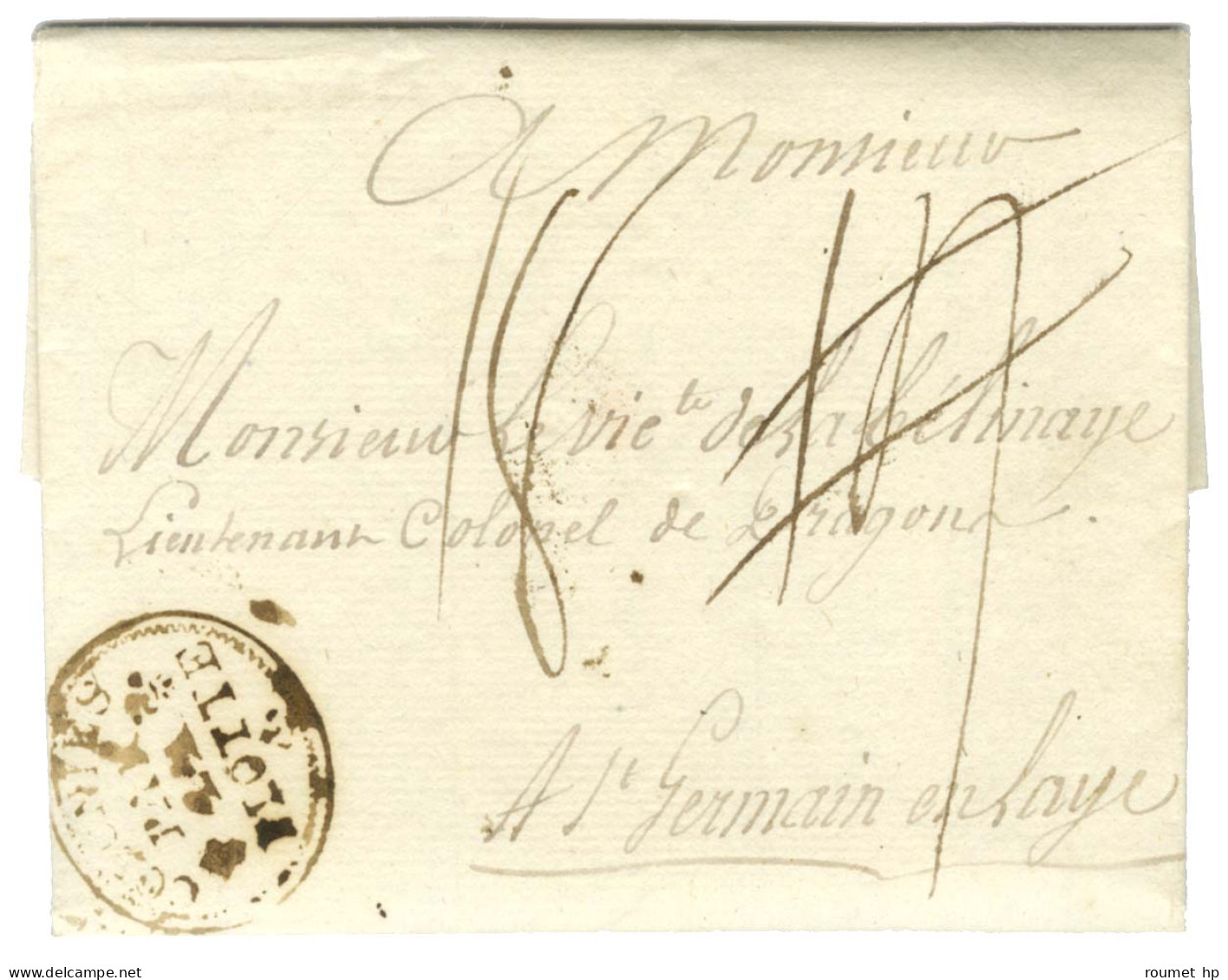 Lettre Avec Texte Daté Du Cap Le 10 Octobre 1785 Pour Saint Germain En Laye. Au Recto, Marque Postale D'entrée Ornée COL - Entry Postmarks