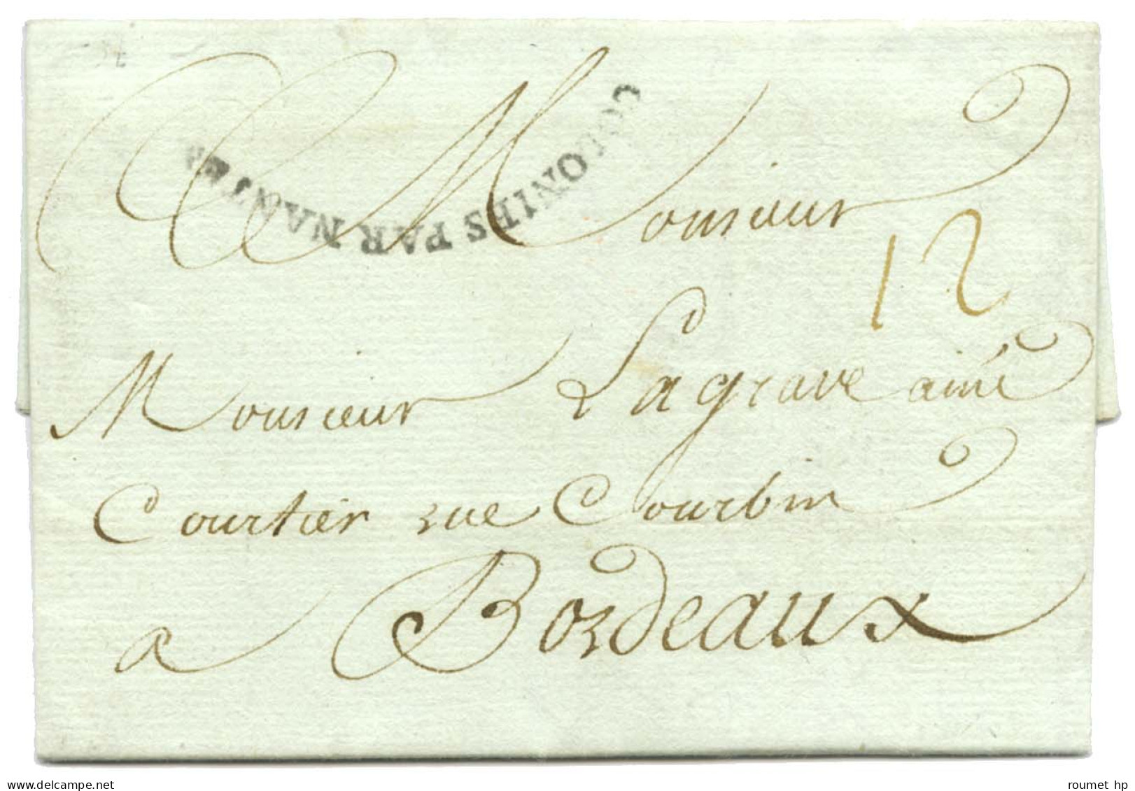 Lettre Avec Texte Daté Des Cayes Le 24 Mai 1791 Pour Bordeaux. Au Recto, Marque Postale D'entrée Cintrée COLONIES PAR NA - Marques D'entrées