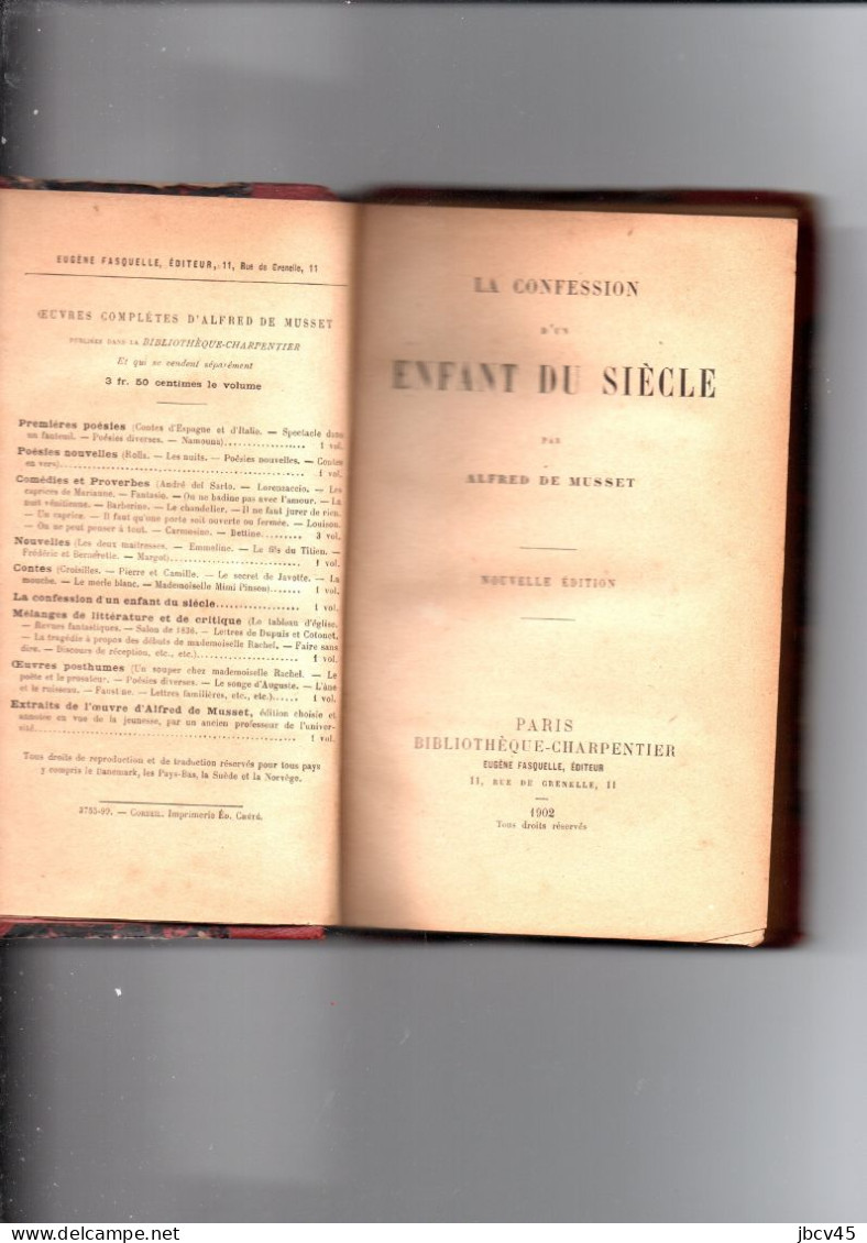 LA CONFESSION D UN ENFANT DU SIECLE Alfred De Musset  1902 - Autores Franceses