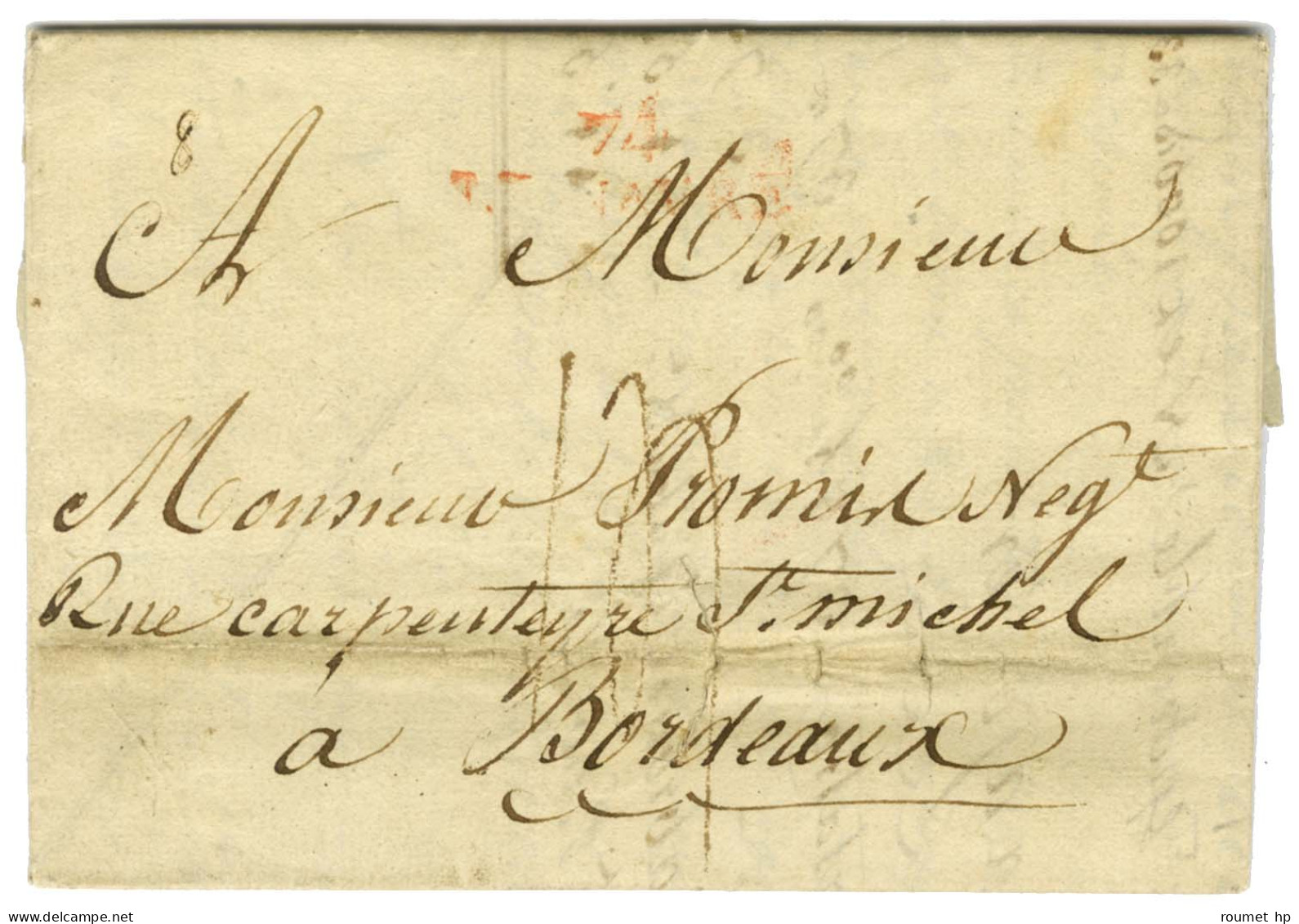 Lettre Avec Texte Daté De Port Au Prince Le 25 Janvier 1822 Pour Bordeaux. Au Recto, Marque Postale D'entrée 74 / LE HAV - Entry Postmarks