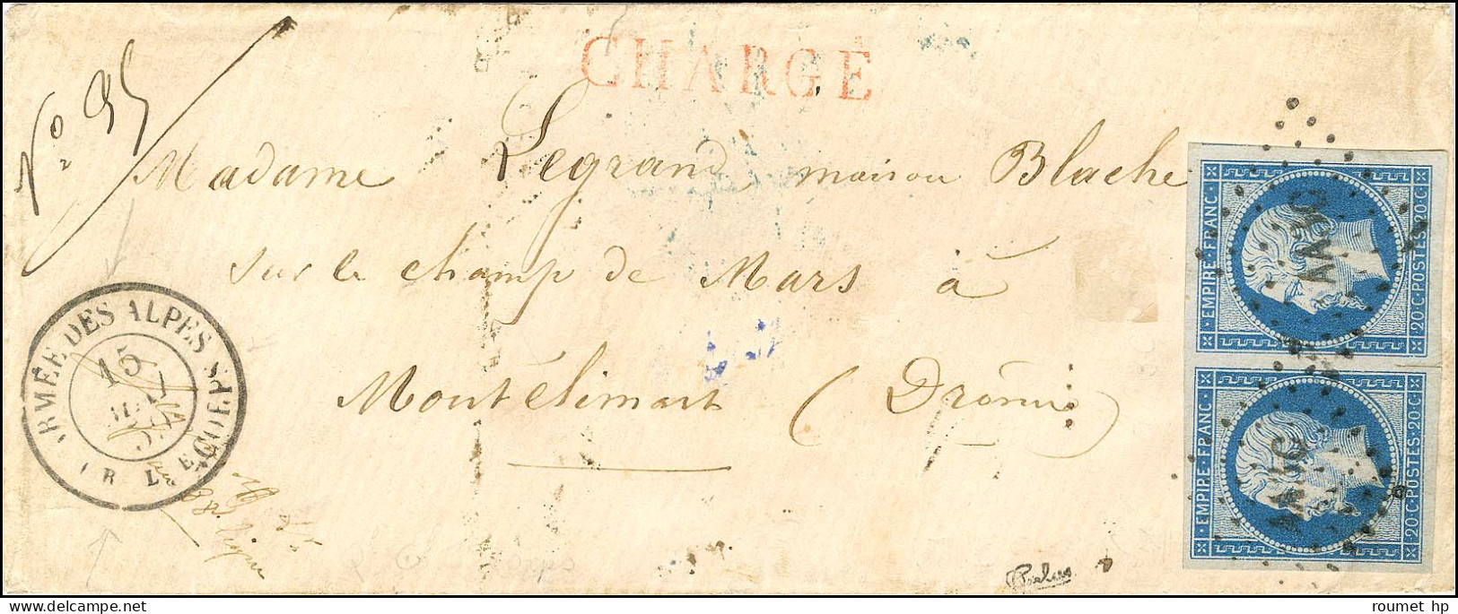 Losange AA3C / N° 14 Paire Superbes Marges Càd ARMEE DES ALPES / Qr Gl 3e CORPS 15 MAI 59 Sur Lettre Chargée Pour Montél - Legerstempels (voor 1900)