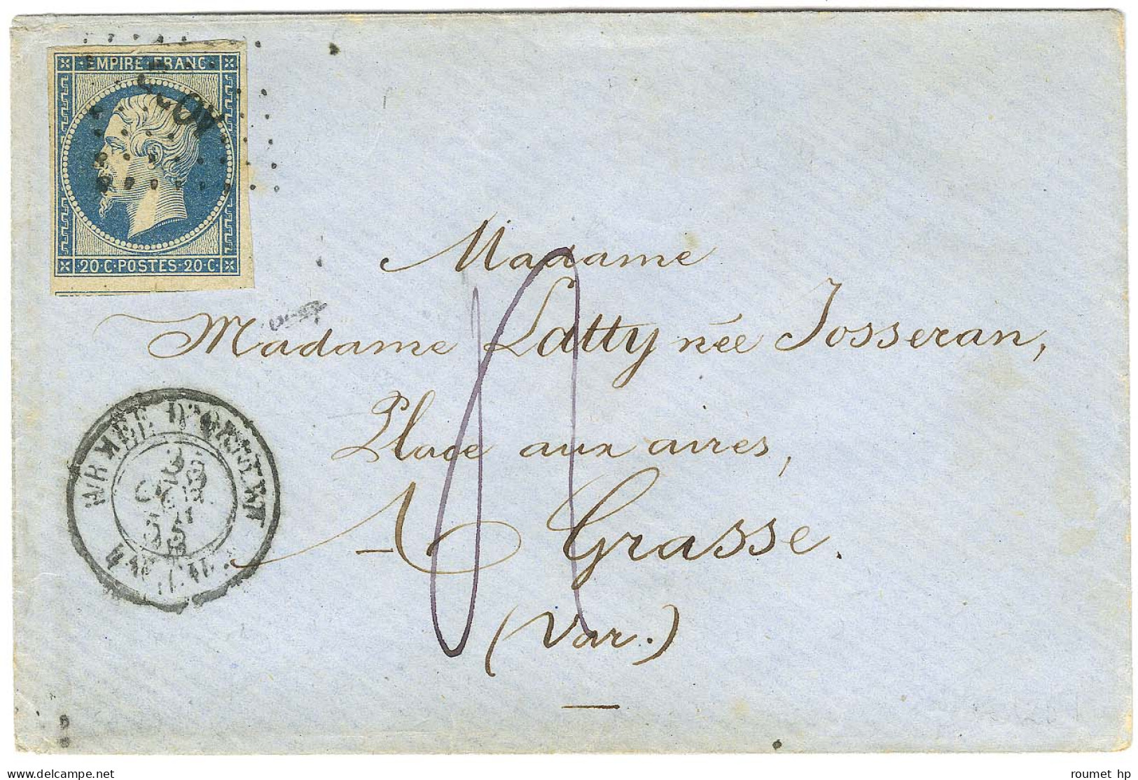 Losange AOBC / N° 14 Càd ARMEE D'ORIENT / Bau Cal 25 OCT. 55 Sur Lettre Insuffisamment Affranchie Pour Grasse Taxée 4. - - Armeestempel (vor 1900)