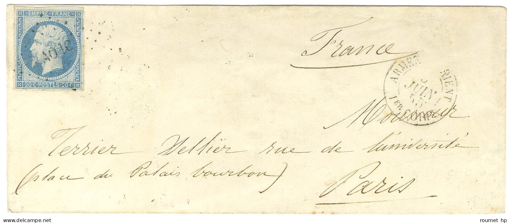 Losange AO1C / N° 14 Càd T 15 ARMEE D'ORIENT / 1er CORPS Sur Lettre Pour Paris. 1855. - TB / SUP. - R. - Legerstempels (voor 1900)