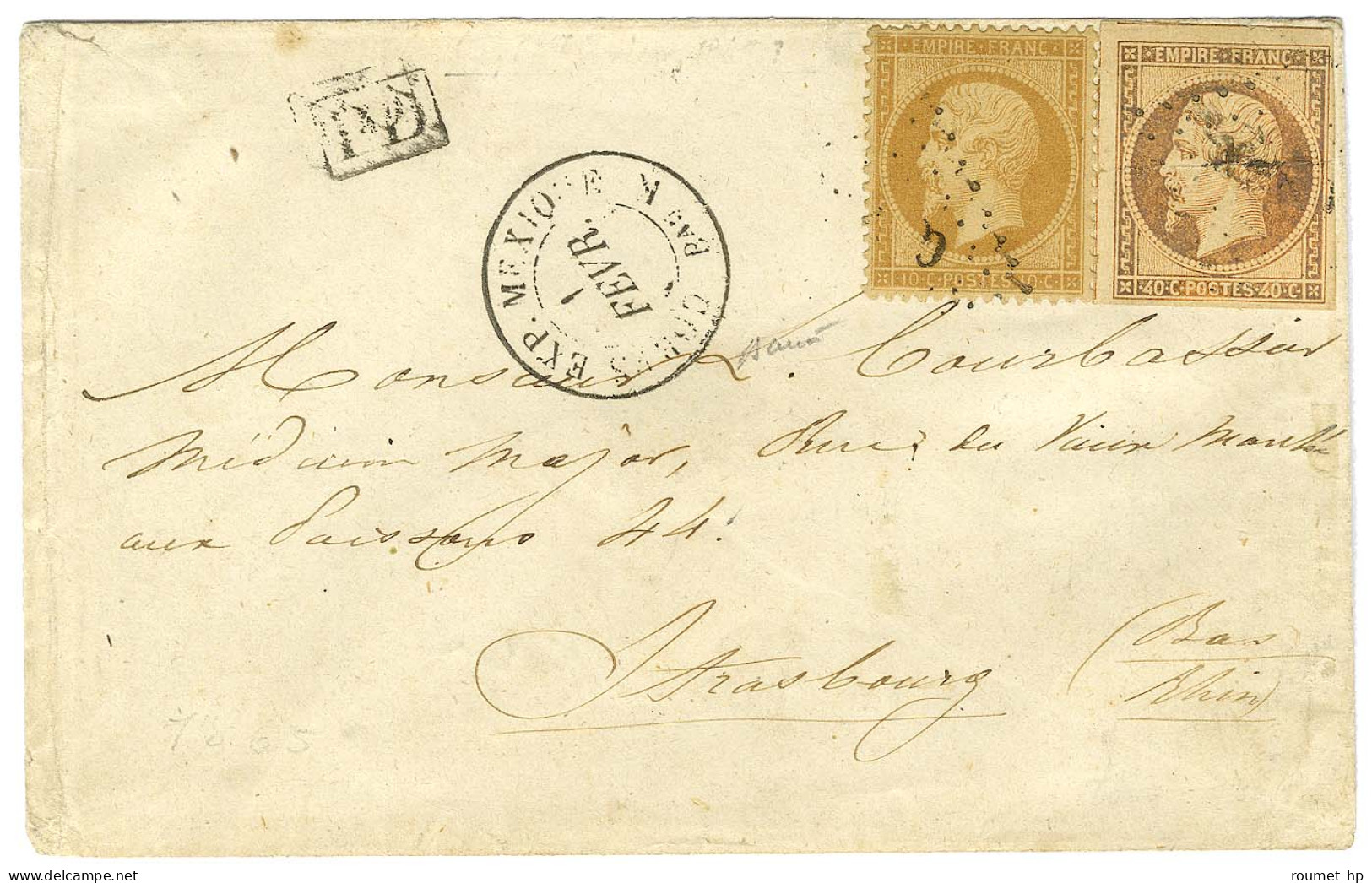 Losange CEMK / N° 16 + 21 Càd CORPS EXP MEXIQUE / Bau K 1 FEVR. 65 Sur Lettre Pour Strasbourg. - TB. - Army Postmarks (before 1900)