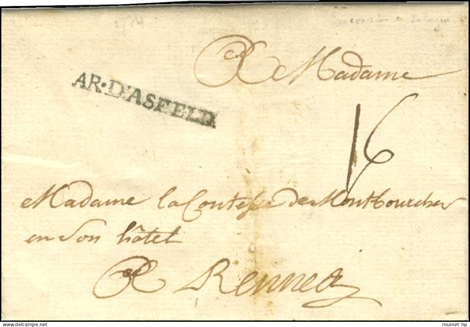 A.D'ASFELD (non Signalé, Voir N°SP3) Sur Lettre Avec Superbe Texte Non Daté Pour Rennes. -SUP. - RR. - Army Postmarks (before 1900)