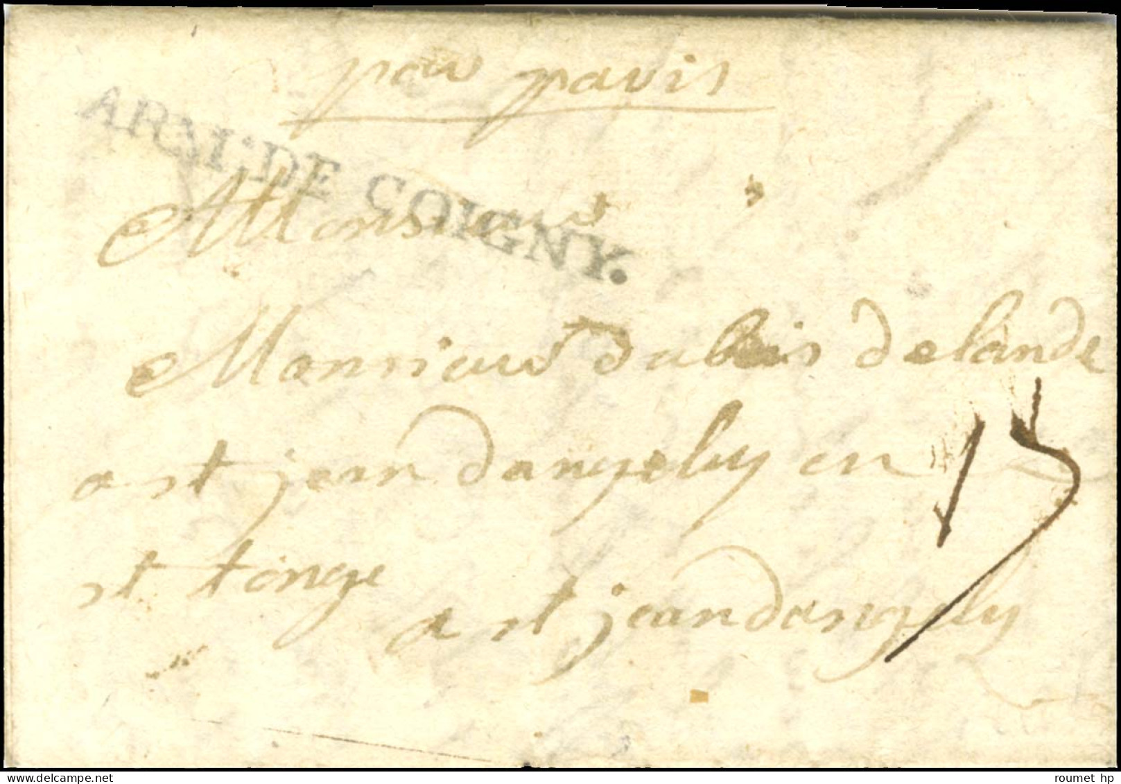 ARM: DE COIGNY (N°SA17) Sur Lettre Avec Texte Non Daté Pour Saint Jean D'Angely. Très Belle Frappe. - TB / SUP. - RR. - Sellos De La Armada (antes De 1900)