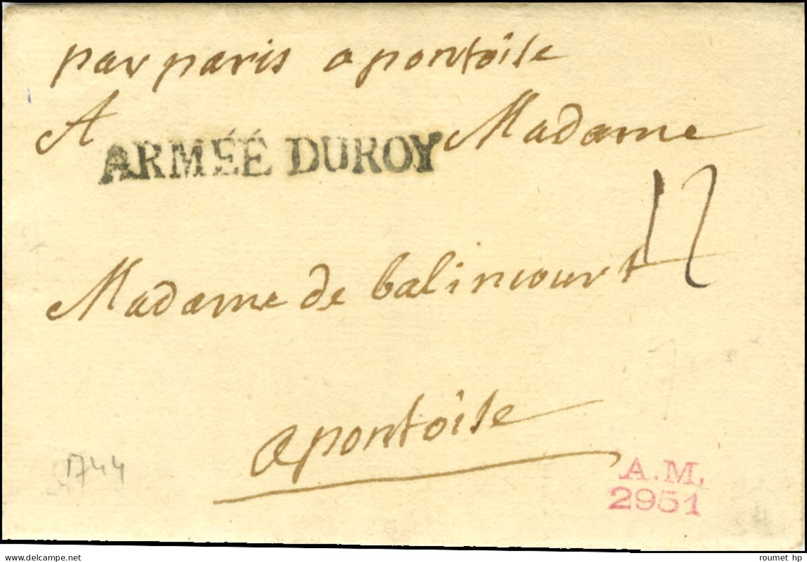 ARMEE DU ROY (N°SA37) Sur Lettre Avec Texte Daté Du 6 Juillet 1744 Pour Pontoise. - SUP. - R. - Sellos De La Armada (antes De 1900)