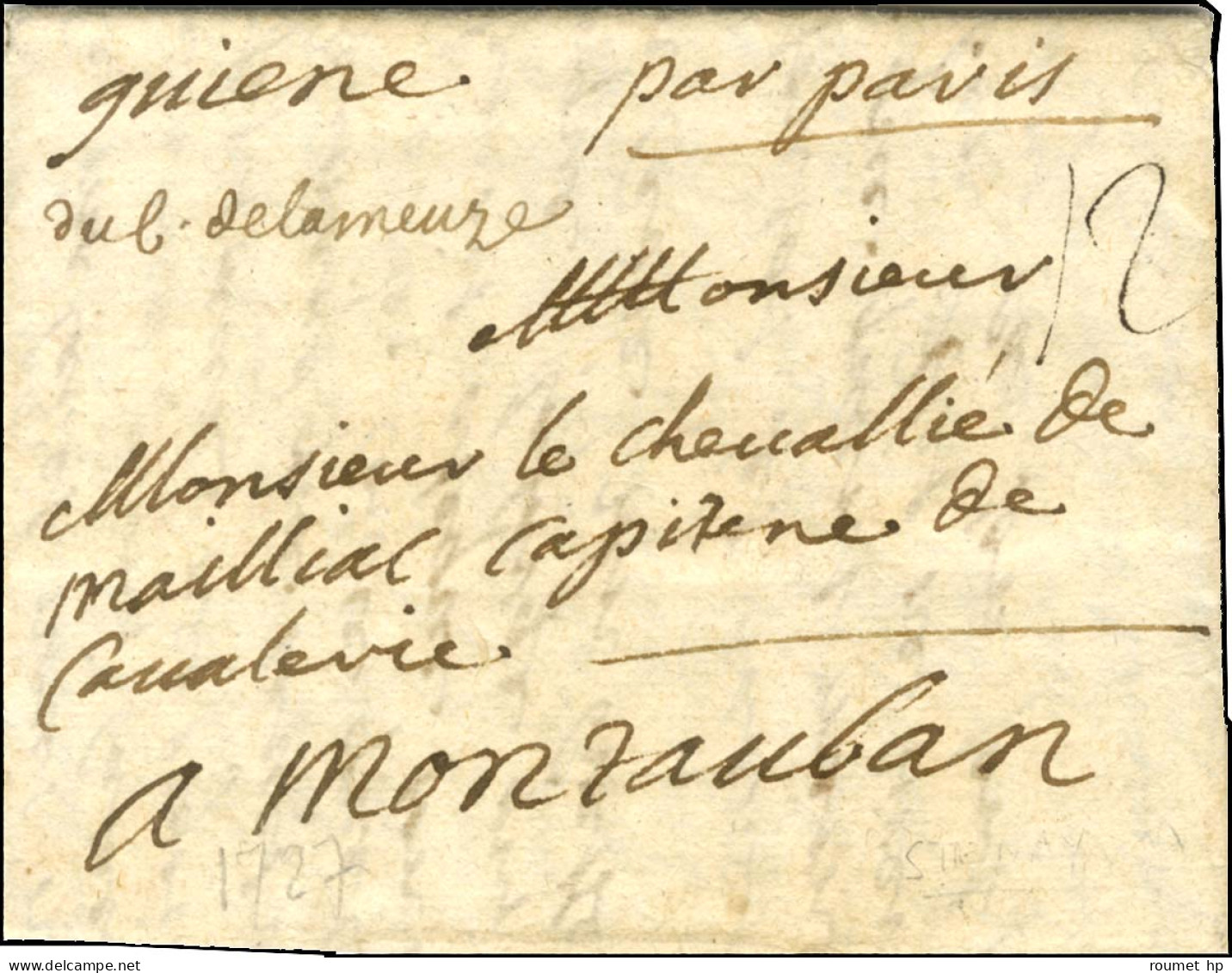 '' De L De La Meuse '' (de L'Armée De La Meuse) Sur Lettre Avec Texte Daté Du 12 Septembre 1727 Pour Montauban. - SUP. - - Sellos De La Armada (antes De 1900)