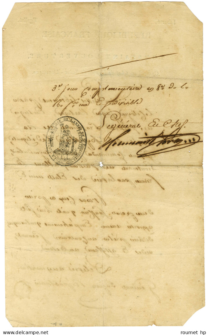 Lettre à En-tête REPUBLIQUE FRANCAISE / TOUSSAINT LOUVERTURE / GENERAL EN CHEF DE L'ARMEE DE SAINT DOMINGUE, Signée Tous - Armeestempel (vor 1900)