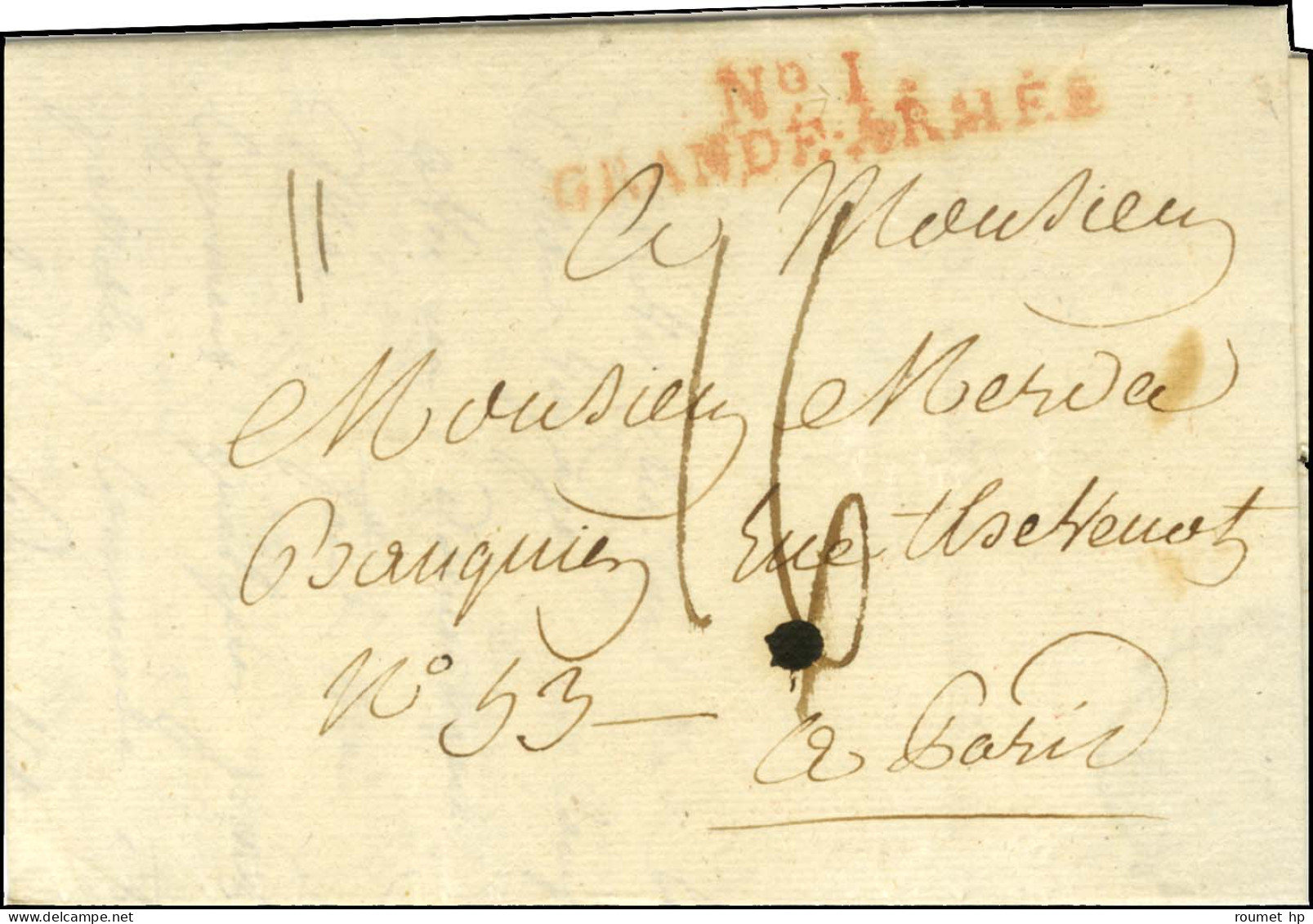 N° 1 / GRANDE ARMEE Rouge Sur Lettre Avec Très Bon Texte Daté Sudrach Le 24 Matin (Avril 1808), Signé De Charles André M - Marques D'armée (avant 1900)