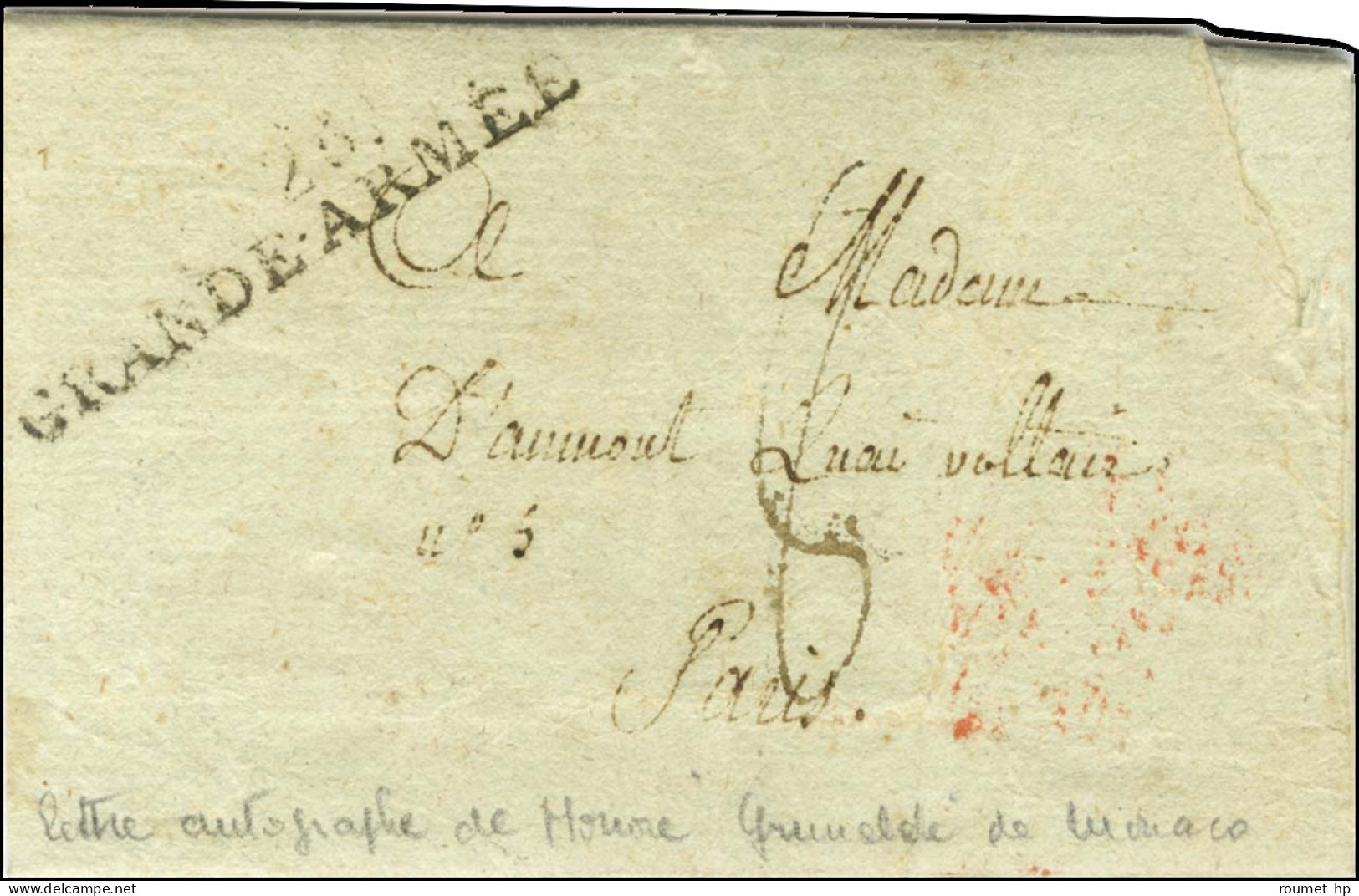 N° 26 / GRANDE ARMEE Sur Lettre Autographe, Signée D'Honoré Grimaldi, Prince De Monaco Et Aide De Camp Du Général Grouch - Armeestempel (vor 1900)