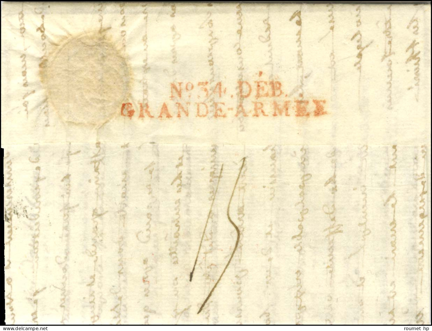 Lettre Avec Texte Daté De Caen Le 10 Avril 1808 Adressée à L'aide De Camp Du Général De La Marcinière à Dantzig. Au Vers - Sellos De La Armada (antes De 1900)