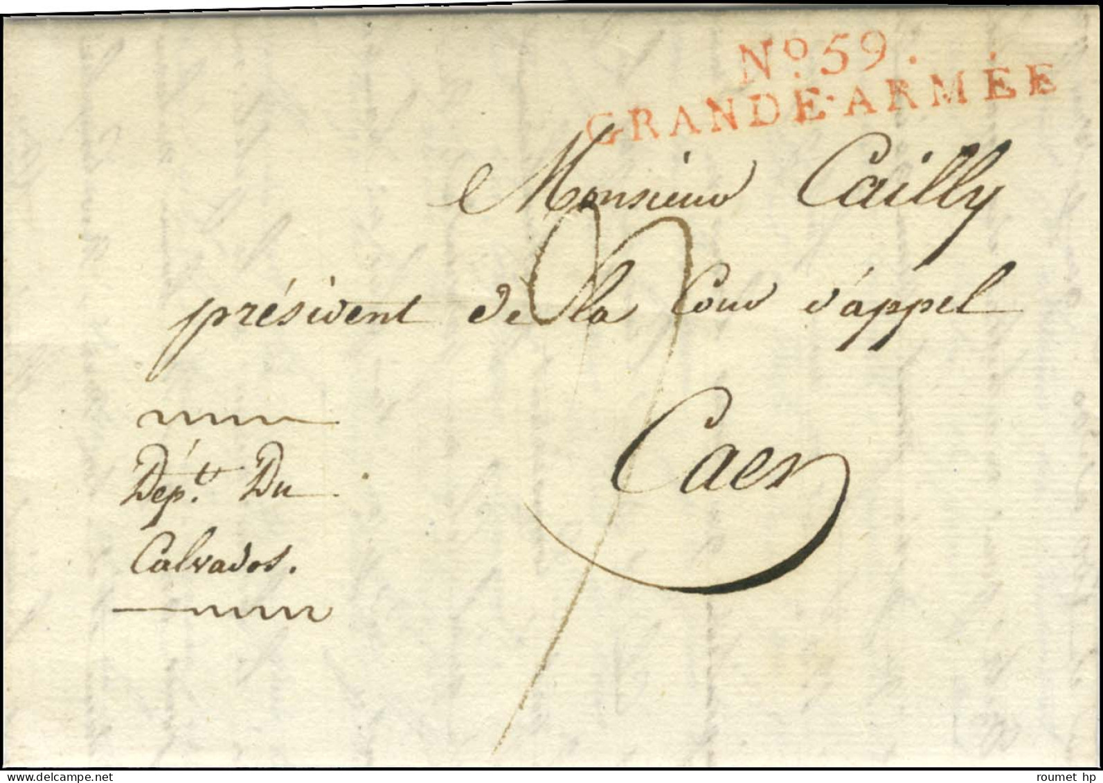 N° 59 / GRANDE ARMEE Rouge Sur Lettre Avec Très Bon Texte Daté De Dantzig Le 1er Janvier 1808 Pour Caen. - SUP. - R. - Marques D'armée (avant 1900)