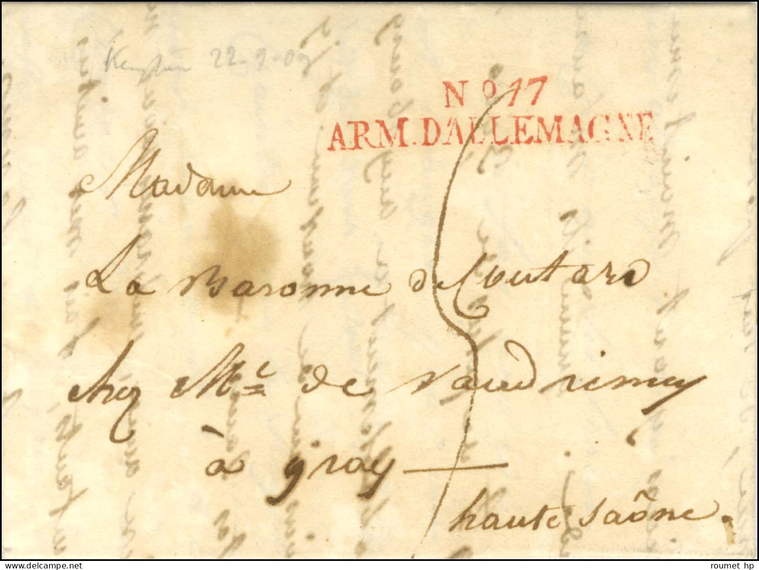 N° 17 / ARM. D'ALLEMAGNE Rouge Sur Lettre Avec Texte Daté De Krempten Le 22 Septembre 1809 Pour Gray. - SUP. - R. - Armeestempel (vor 1900)