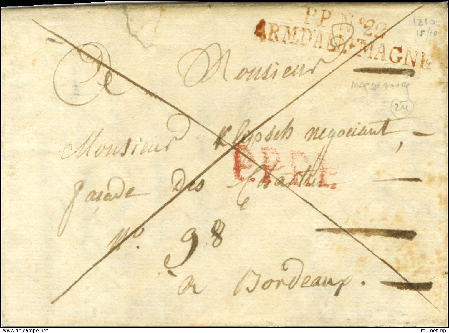 P.P. N° 22 / ARM. D'ALLEMAGNE Rouge Sur Lettre Avec Texte Daté De Magdebourg Le 15 Octobre 1810 Pour Bordeaux. - TB / SU - Army Postmarks (before 1900)