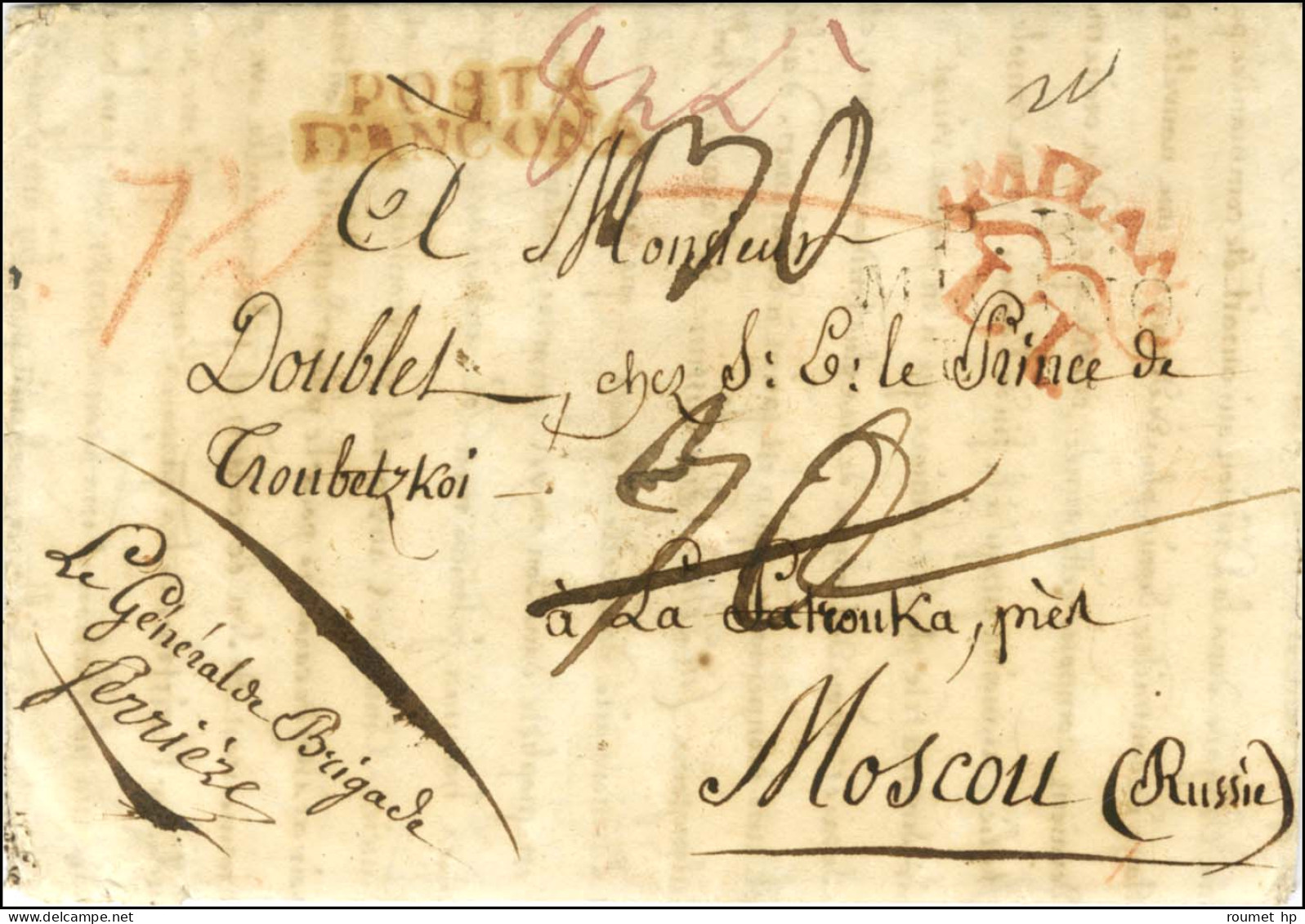 Lettre Avec Très Bon Texte Daté De Fermo Ce 15 Juillet 1811 Pour Monsieur Doublet Chez Le Prince De Troubetzkoi à La Pat - Legerstempels (voor 1900)