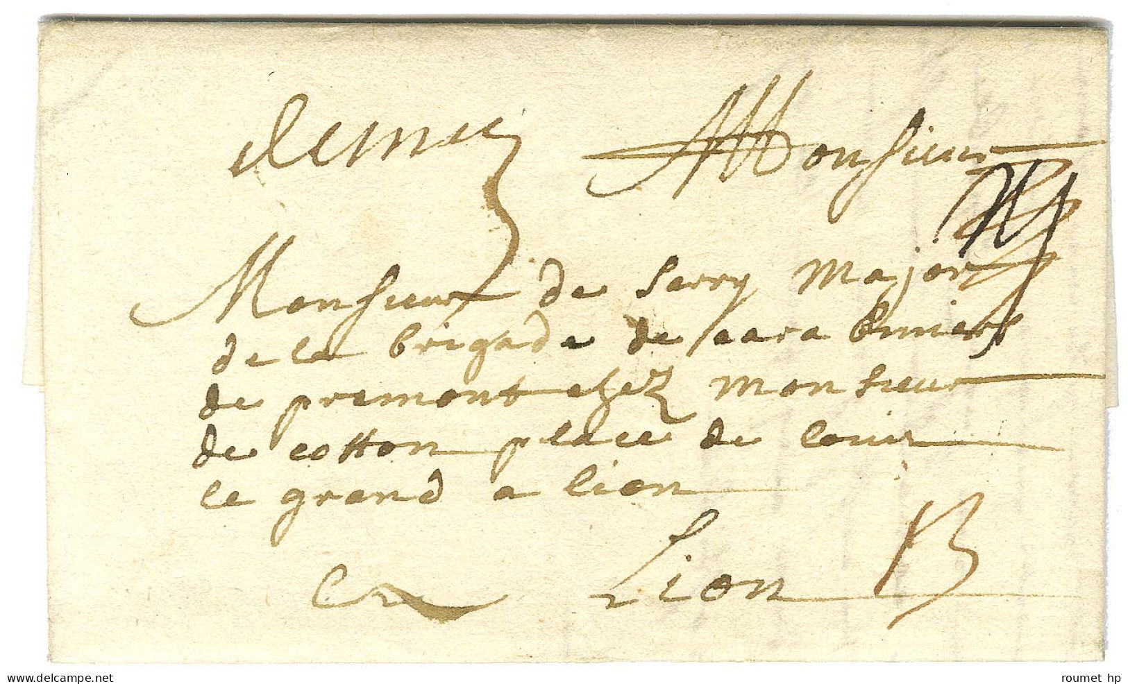 '' De Metz '' Sur Lettre Avec Texte Daté Du 30 Octobre 1735 Pour Lyon, Détaxée. - SUP. - Burgerlijke Brieven Zonder Portkosten