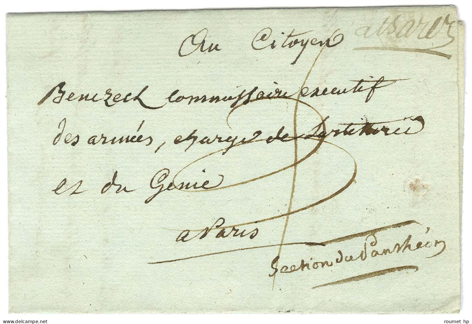 Lettre Avec Texte Daté De Paris Le 16 Vendémiaire An 4 Pour Paris. Au Recto, Mention Manuscrite '' Section Du Panthéon ' - Burgerlijke Brieven Zonder Portkosten