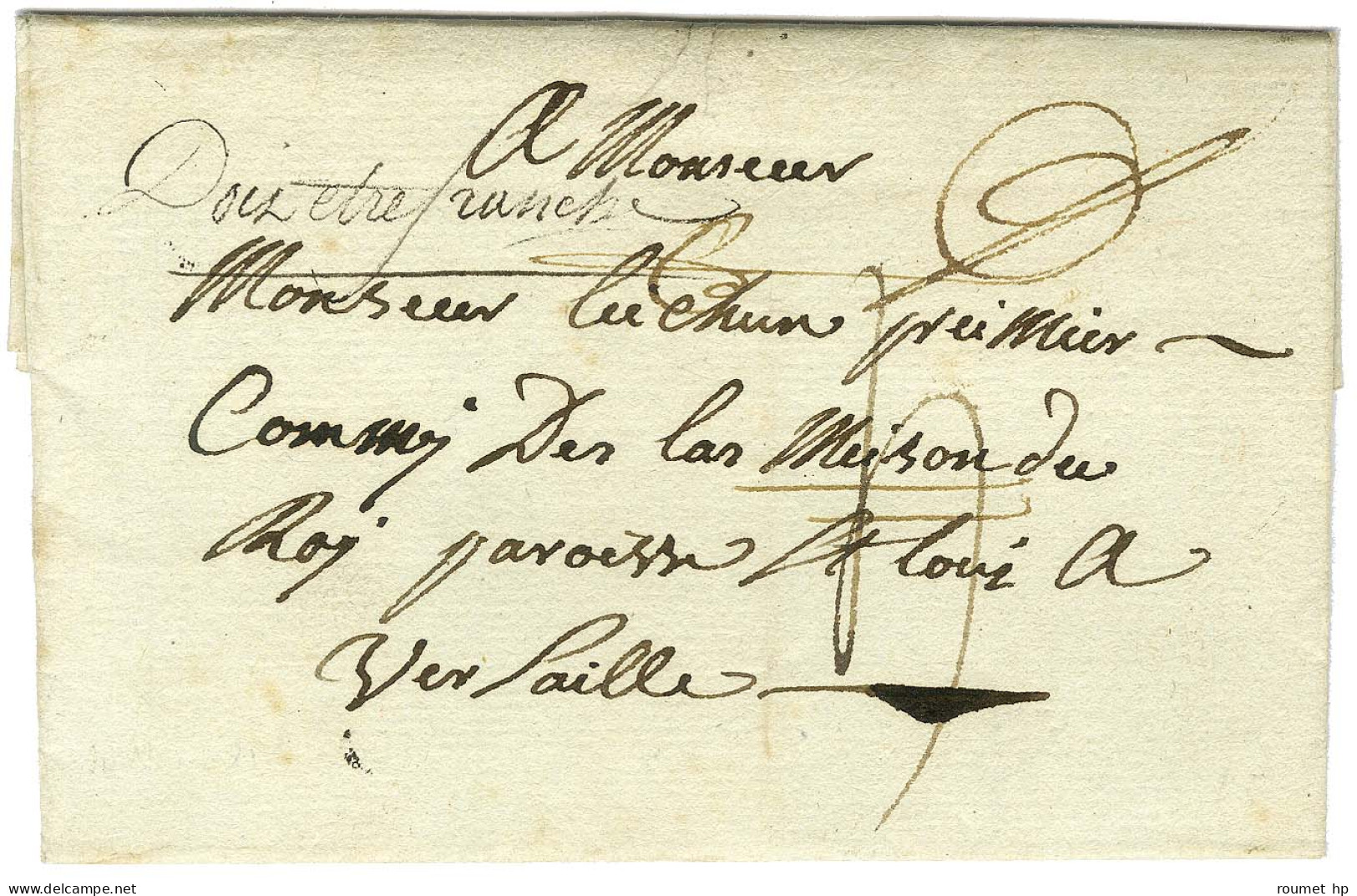 Lettre Avec Texte Daté De Chaussy Le 30 Mai 1781 Pour Versailles. Au Recto, Taxe 4 Annulée Et Mention Manuscrite '' Doit - Lettres Civiles En Franchise