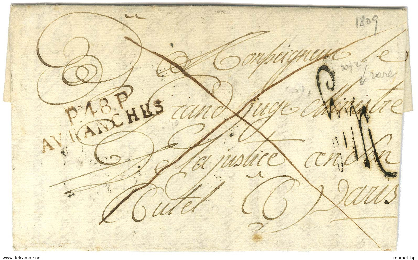 P.48.P. / AVRANCHES Sur Lettre Avec Texte Daté Du 4 Février 1809 Adressée En Franchise Par Destination Pour Paris. Au Re - Lettres Civiles En Franchise