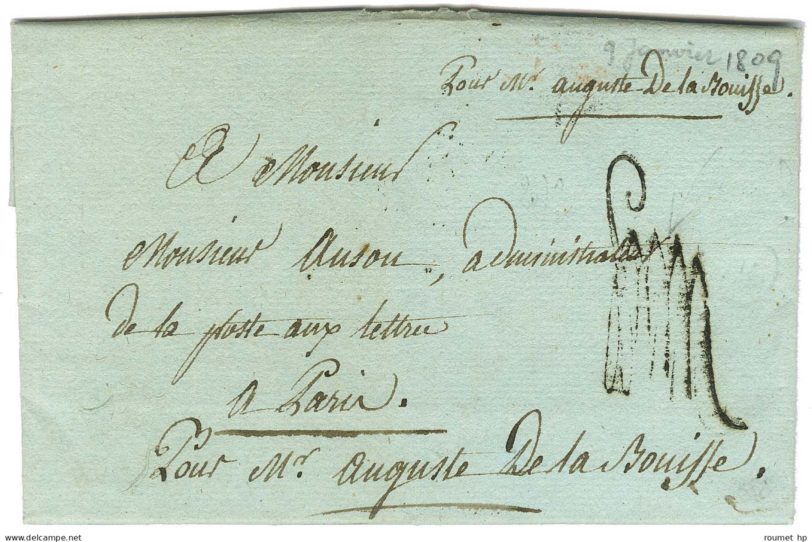 Lettre Avec Texte Daté De Paris Le 9 Février 1809 Adressée Localement En Franchise Par Destination. Au Recto, Très Rare  - Frankobriefe