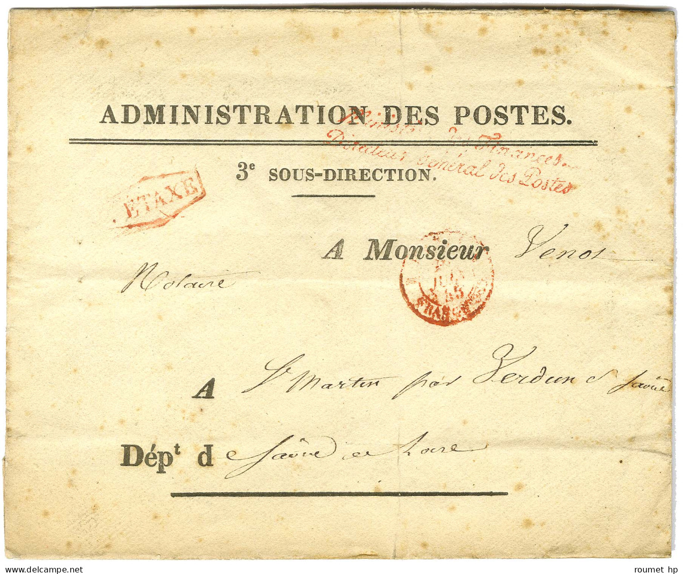 Enveloppe Imprimée De L'Administration Des Postes Adressée En Franchise à Saint Martin Par Verdun Sur Saône. Au Recto, M - Frankobriefe