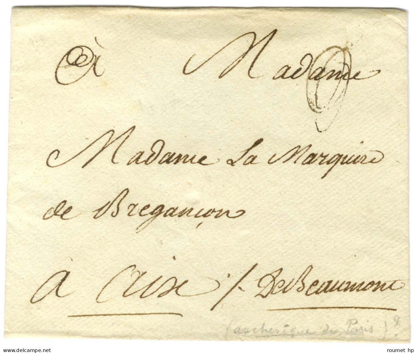 Contreseing De Franchise Manuscrit '' De Beaumont '' (Archevêque De Paris) Sur Enveloppe Sans Texte Datée Au Verso 1777  - Burgerlijke Brieven Zonder Portkosten