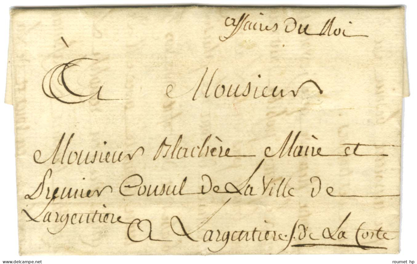 Contreseing De Franchise Manuscrit '' De La Coste '' Sur Lettre Avec Texte Daté De Pradelles Le 16 Juillet 1777 Pour Lar - Frankobriefe