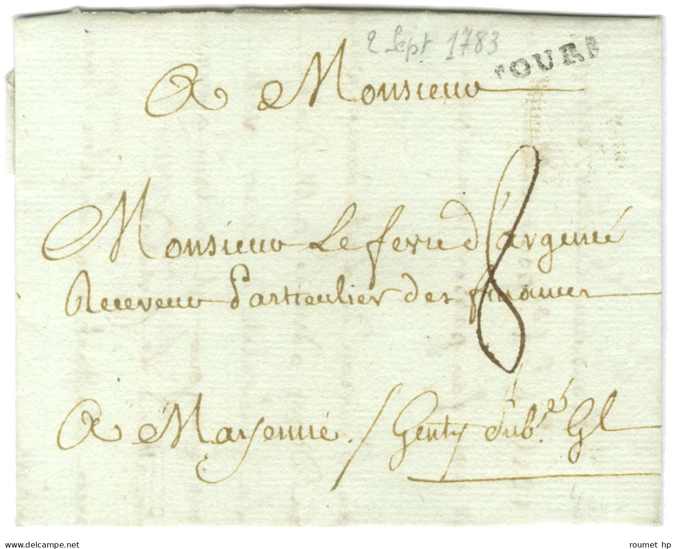 Contreseing De Franchise Manuscrit '' Genty Sub Gl '' (sub-délégué Général Intendant De Tours) Sur Lettre Avec Texte Dat - Frankobriefe