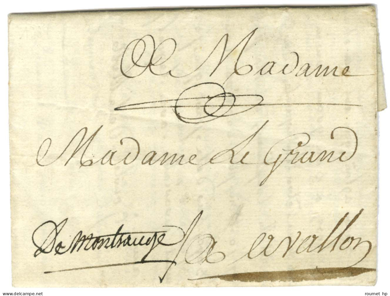 Contreseing De Franchise Manuscrit '' De Montsauge '' Sur Lettre Avec Texte Daté De Paris Le 28 Janvier 1784 Pour Avallo - Civil Frank Covers