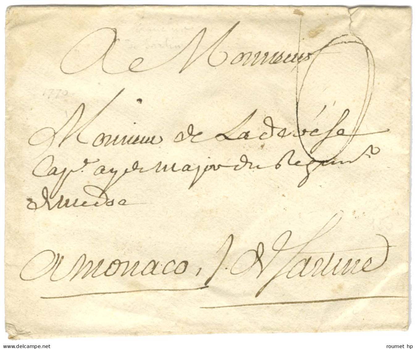 Contreseing De Franchise Manuscrit '' De Sartine '' (Comte D'Albi, Ministre De La Marine Sur Enveloppe Sans Texte Pour M - Lettres Civiles En Franchise