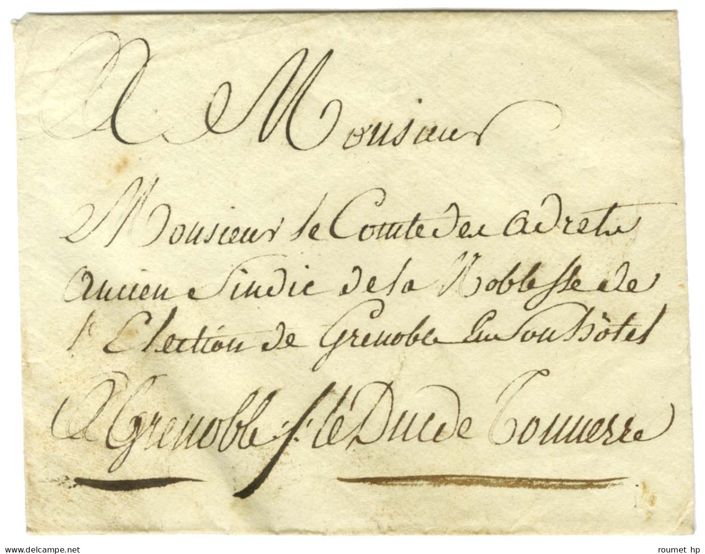 Contreseing De Franchise Manuscrit '' Le Duc De Tonnerre '' (Maréchal, Duc De Clermont-Tonnerre) Sur Enveloppe Sans Text - Cartas Civiles En Franquicia