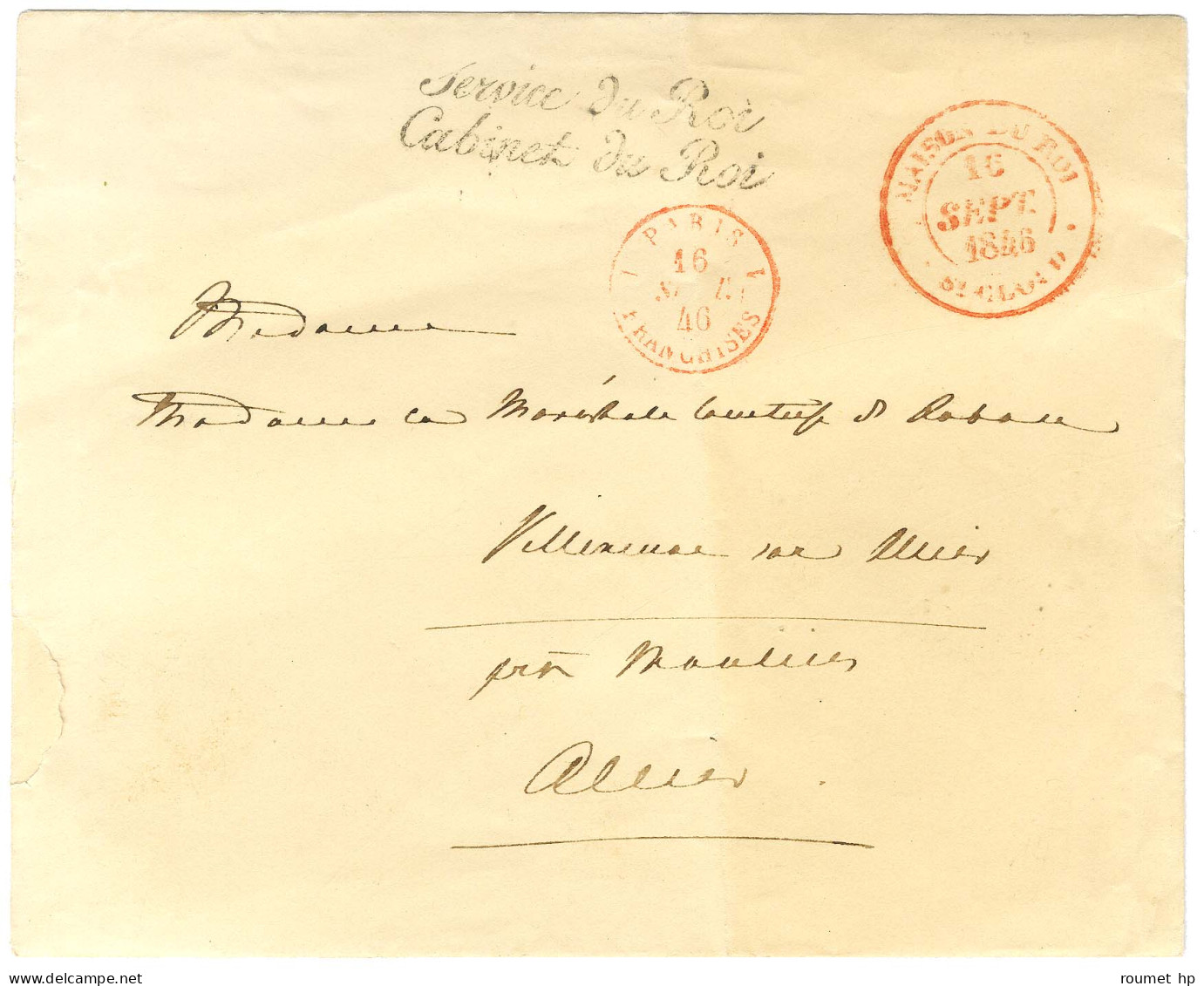 Càd Rouge MAISON DU ROI / ST CLOUD 16 SEPT. 1846 Sur Lettre En Franchise Pour Villeneuve Sur Allier. - TB. - Lettres Civiles En Franchise