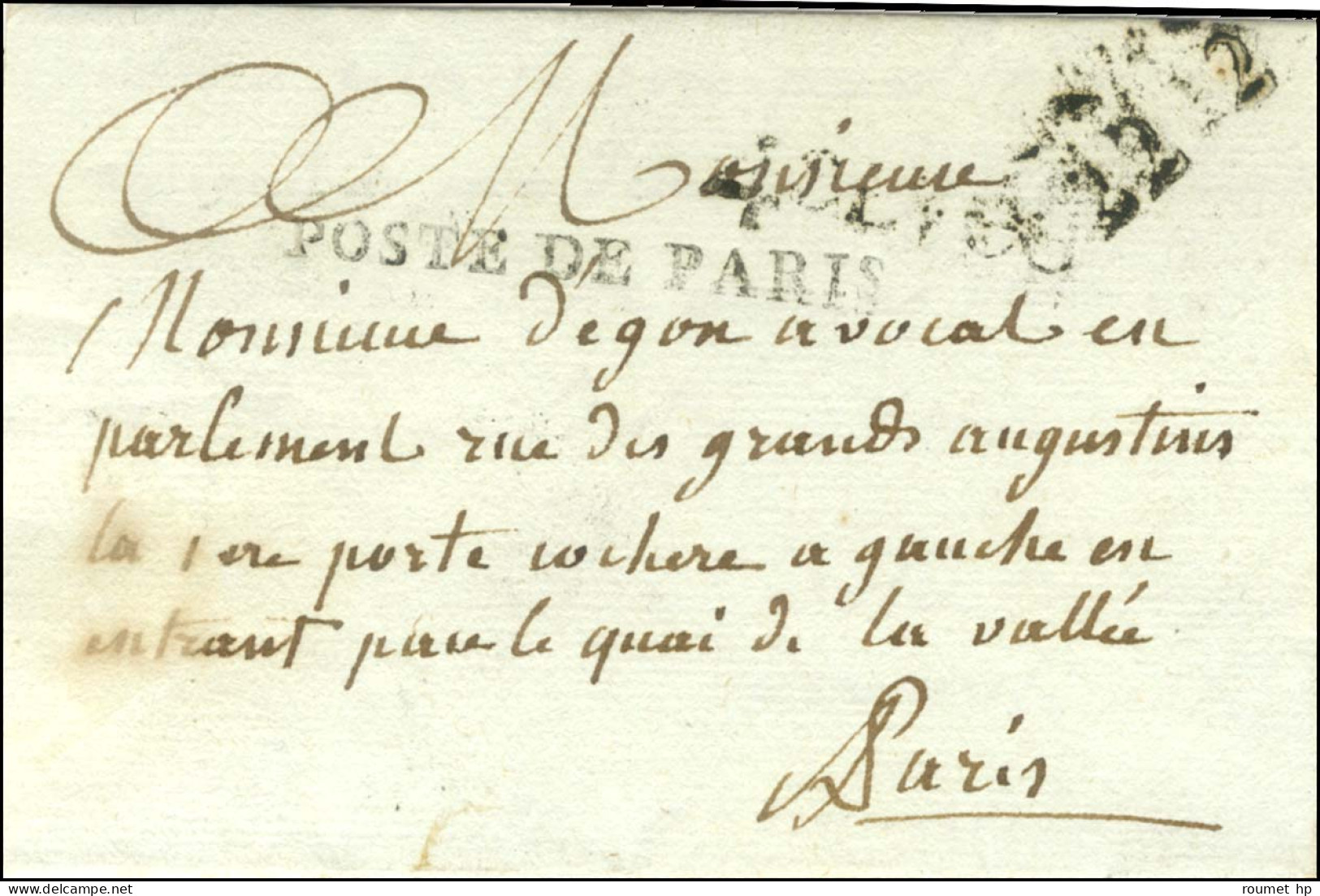 POSTE DE PARIS (S N° 8840) Sur Lettre Avec Texte Daté De Paris Le 21 Janvier 1790 Adressée Localement. - SUP. - RR. - Lettres Civiles En Franchise