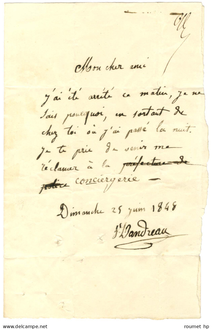 Lettre Avec Texte D'un Prisonnier à La Conciergerie Le 25 Juin 1848 Pour Paris. - TB. - 1801-1848: Precursores XIX