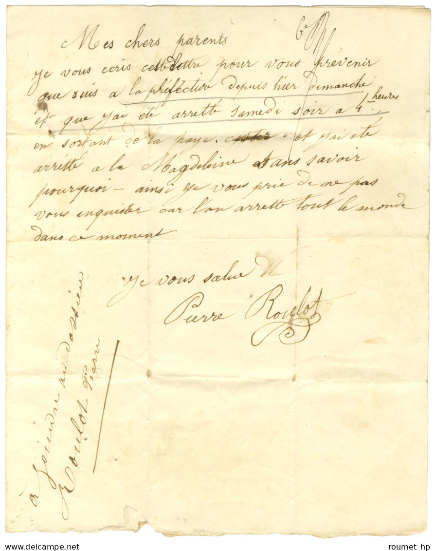 Lettre Avec Texte D'un Prisonnier à La Préfecture Le 25 Juin 1848 Pour Paris. - TB. - 1801-1848: Precursores XIX