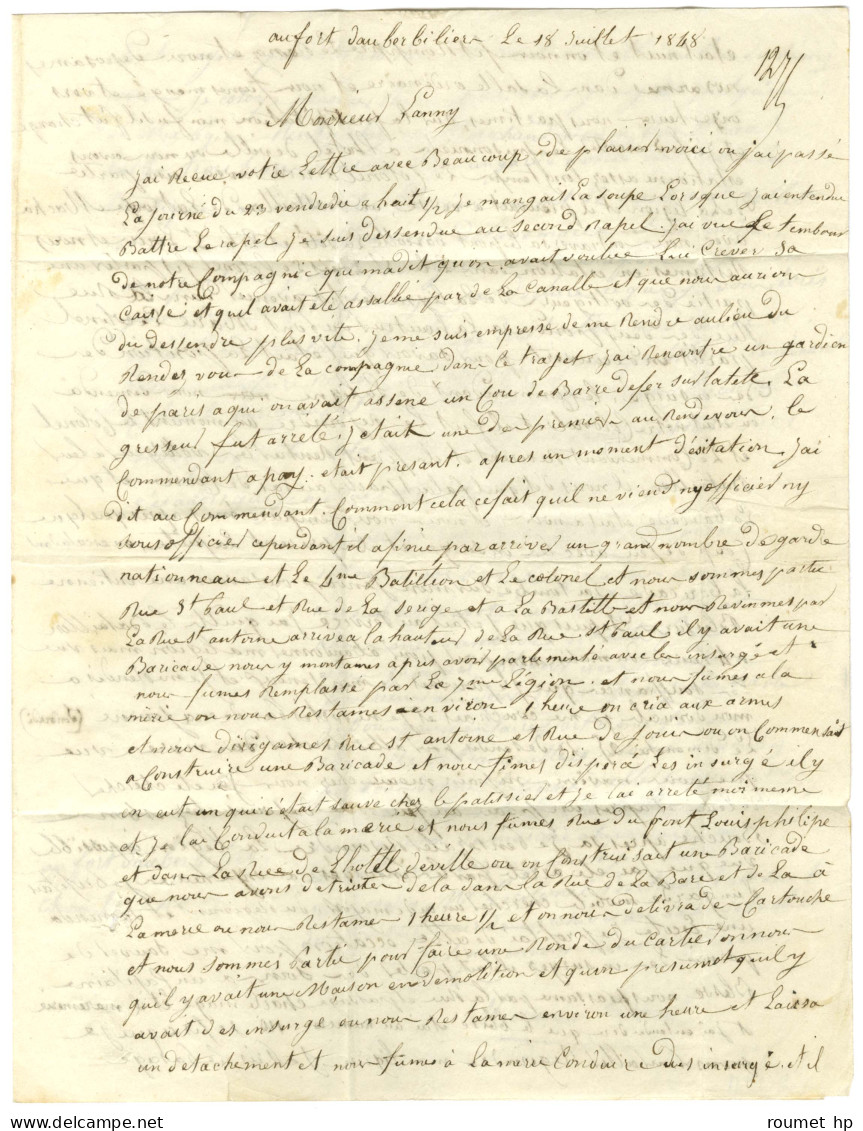 Lettre Avec Texte D'un Prisonnier Au Fort D'Aubervilliers Daté Du 18 Juillet 1848 Pour Paris. - TB. - 1801-1848: Precursors XIX