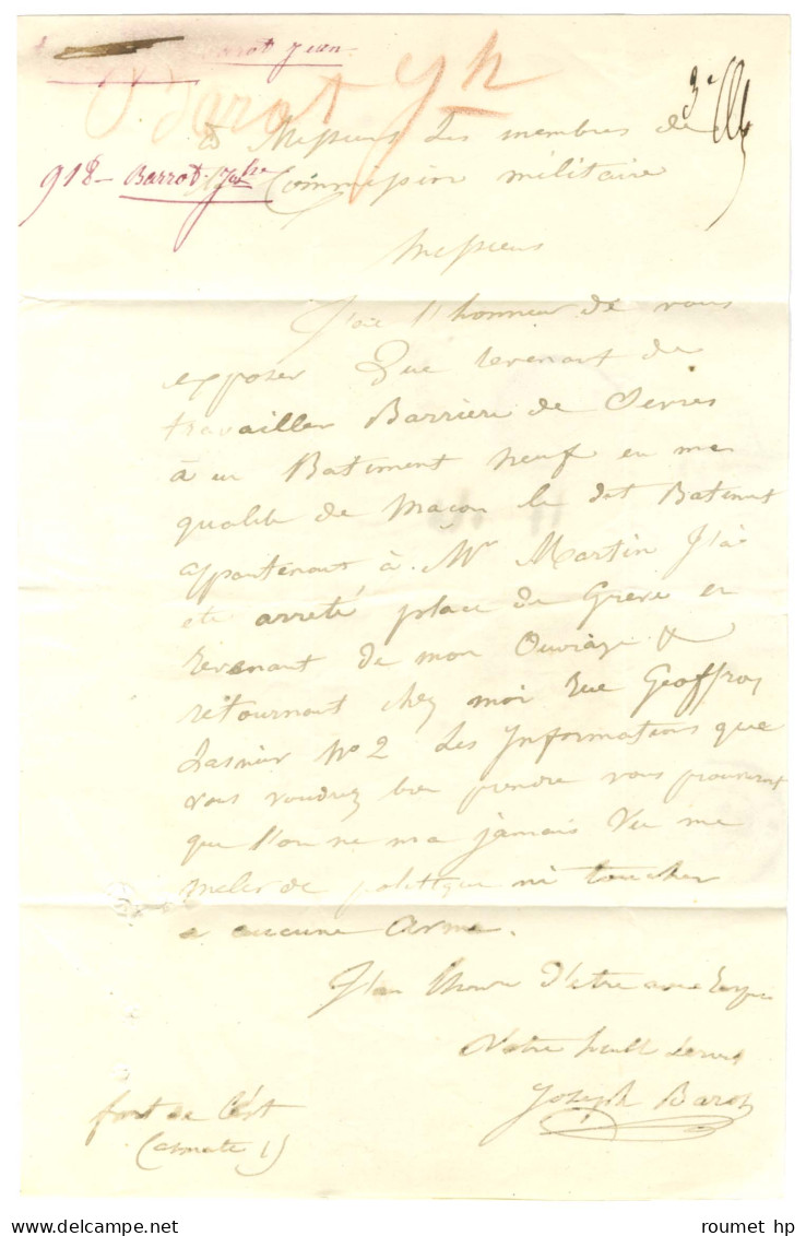 Lettre Avec Texte D'un Prisonnier Au Fort De L'Est Daté Du 12 Août 1848 Pour Paris. - TB. - 1801-1848: Precursores XIX