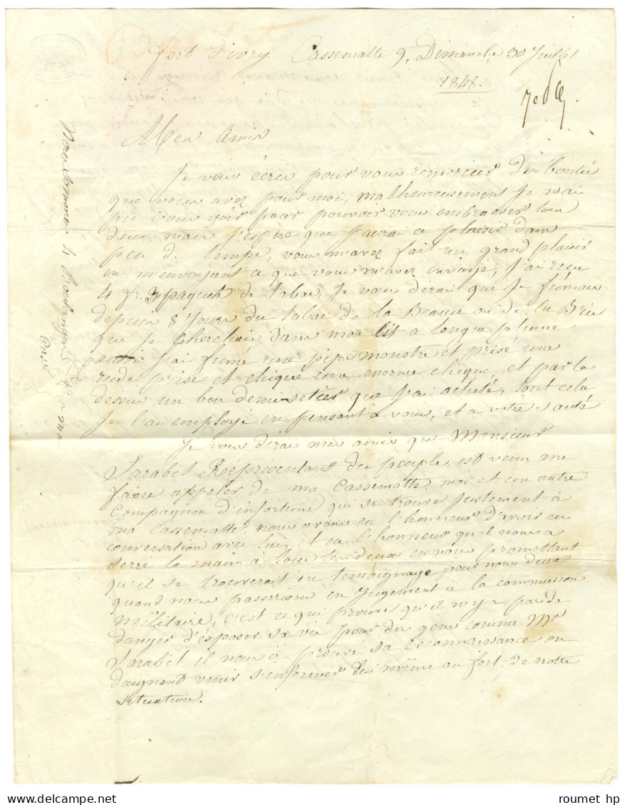 Lettre Avec Texte D'un Prisonnier Au Fort D'Ivry Daté Du 30 Juillet 1848 Pour Paris. - TB. - 1801-1848: Vorläufer XIX